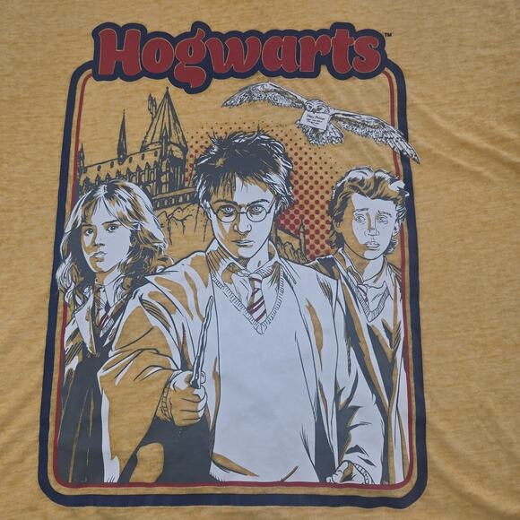 Harry Potter Hogwarts Top Yellow Burnout Graphic Tee Womens Size M Short Sleeve - Picture 2 of 11